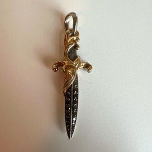 David Yurman Waves Dagger Amulet 18K Yellow Gold and Pave Black Diamonds For Men